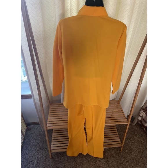 Vintage 1960’s 1970’s‎ Yellow Collared Wide Leg Pant Suit Large Size 14 Stretchy - Picture 6 of 7